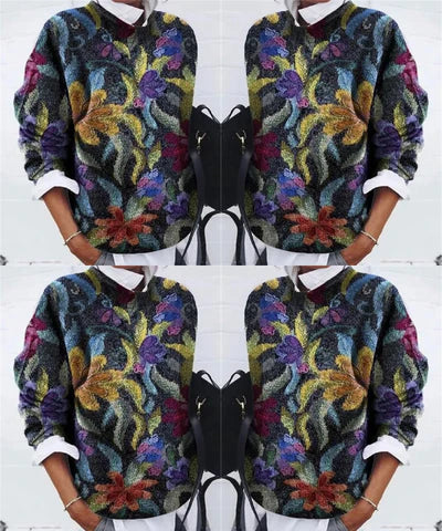 Dam Tröja Blommig Trendig Bomull-3