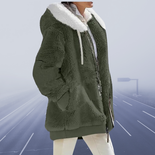Vinterjacka Dam Elegant Fleece Lång med Ullhuv-1