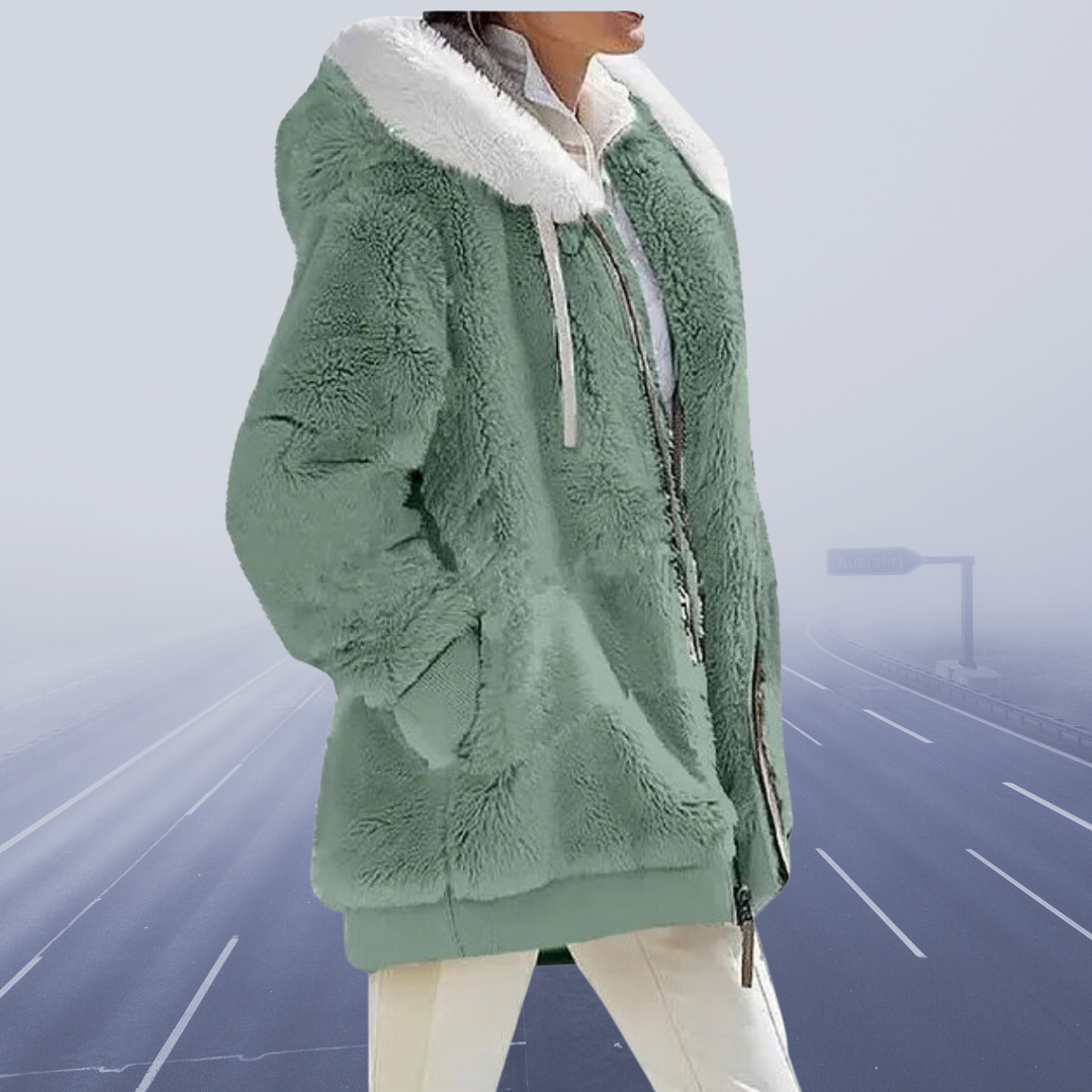 Vinterjacka Dam Elegant Fleece Lång med Ullhuv-6