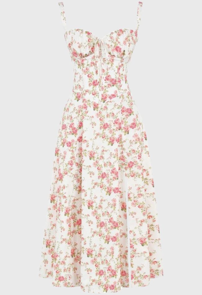 Blommig Damklänning med Midjeformad Design i Högkvalitativt Tyg – Eleganta Fina Damklänningar för Alla Tillfällen 1