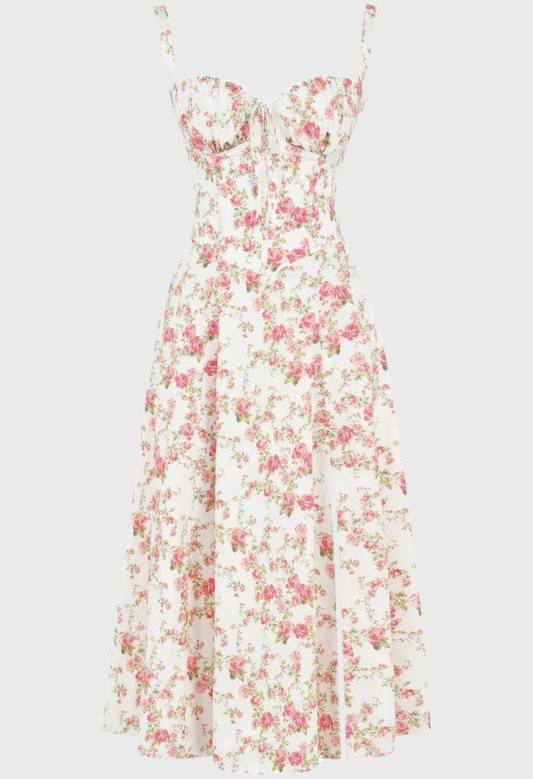 Blommig Damklänning med Midjeformad Design i Högkvalitativt Tyg – Eleganta Fina Damklänningar för Alla Tillfällen 1