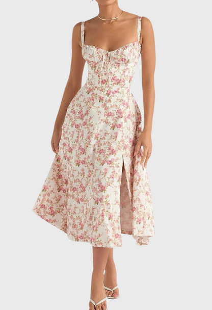 Blommig Damklänning med Midjeformad Design i Högkvalitativt Tyg – Eleganta Fina Damklänningar för Alla Tillfällen 3