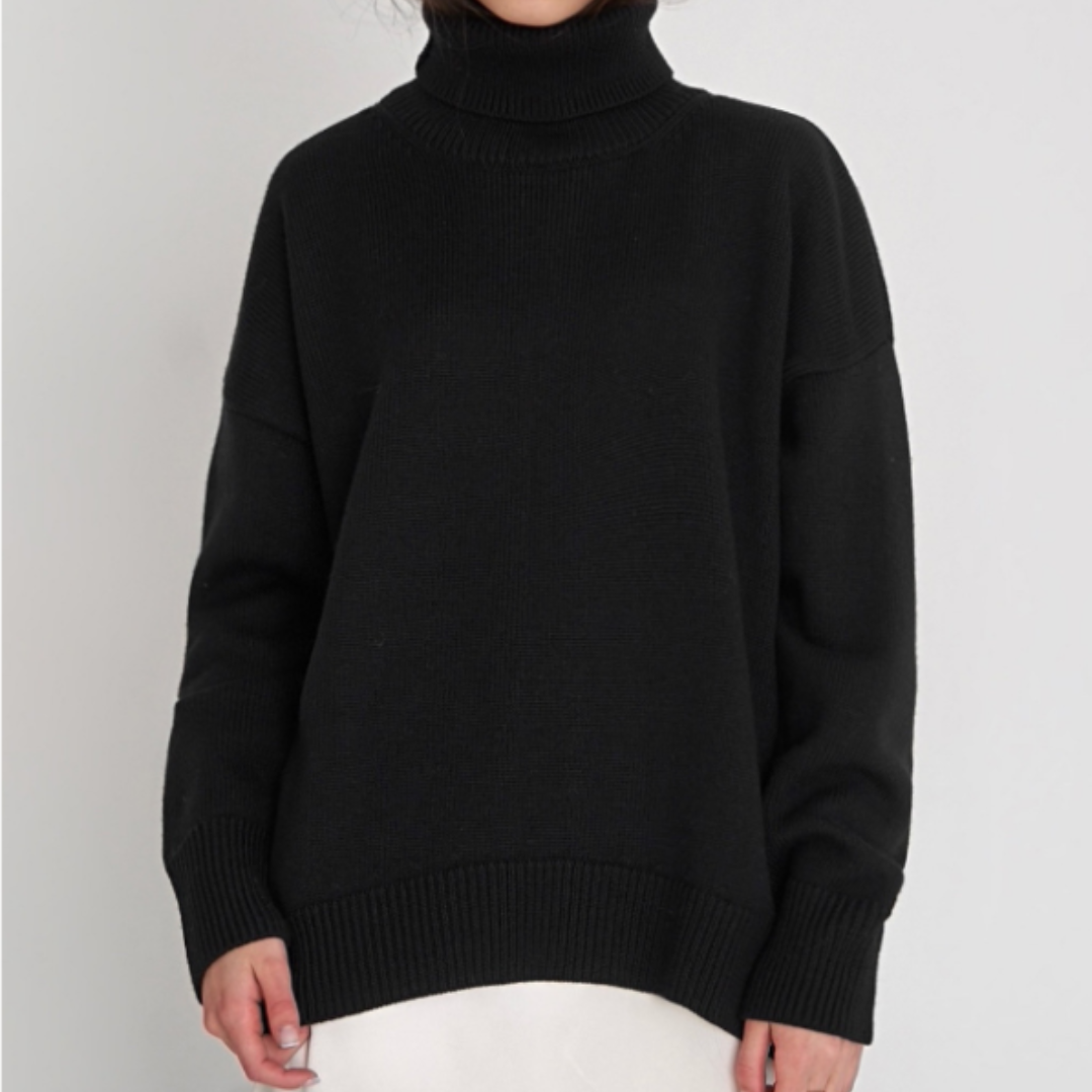 Dam Turtleneck Tröja Hög-Låg Akryl Spandex-4