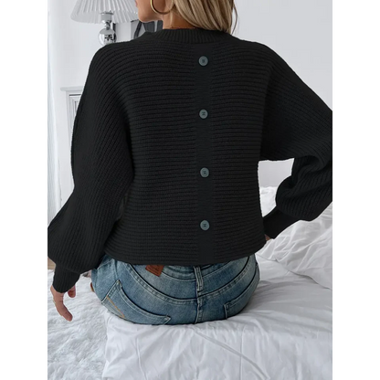 Dam Stickad Tröja Trendig Design Mjuk Blandningstyg Långa Ärmar-3