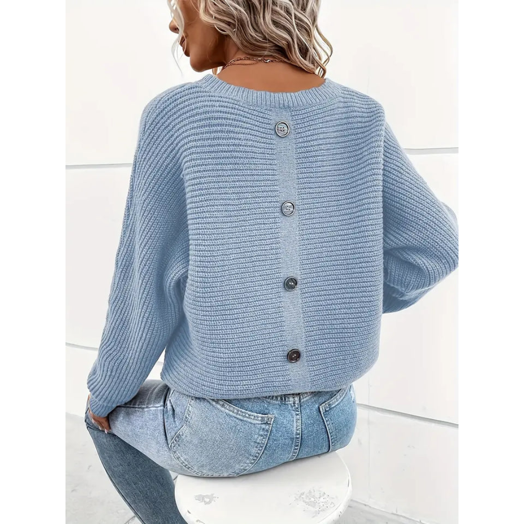 Dam Stickad Tröja Trendig Design Mjuk Blandningstyg Långa Ärmar-2