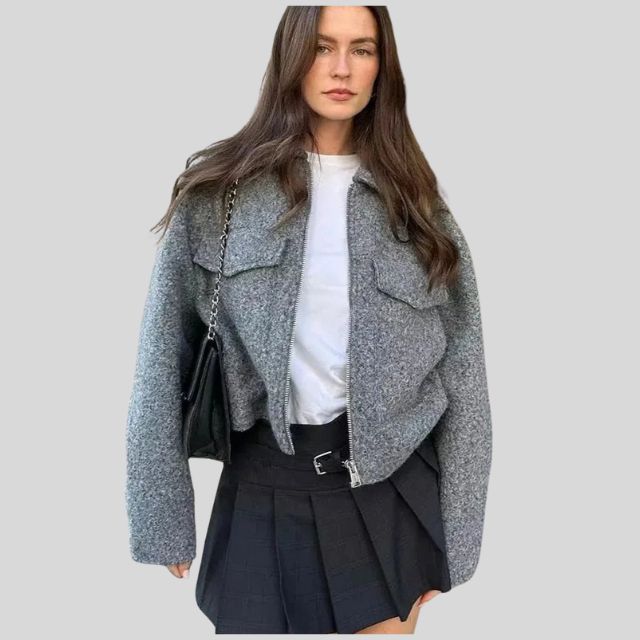 Dam Ulljacka Elegant Med Dragkedja 100% Ull-2