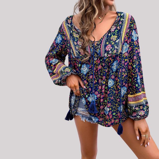 Dam Blus Bohemisk Paisley Mönster 100% Bomull-3