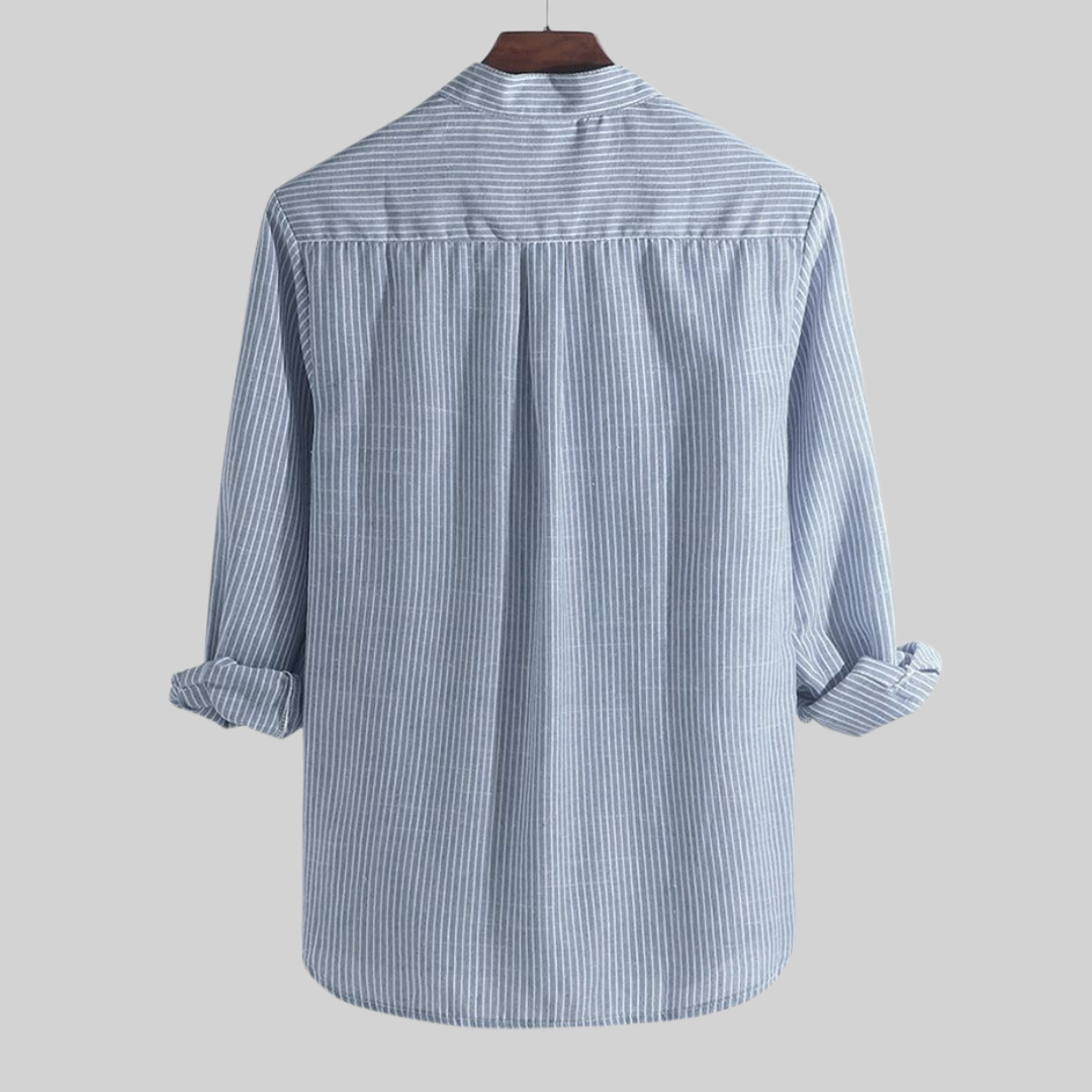 Herrskjorta Långärmad Casual Halv Längdknapp Bomull Polyester-2