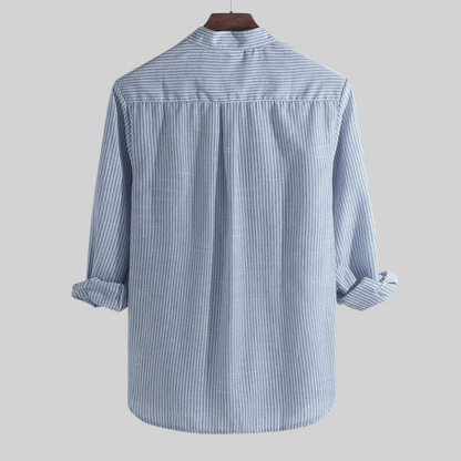 Herrskjorta Långärmad Casual Halv Längdknapp Bomull Polyester-2