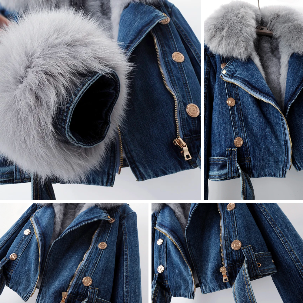 Dam Denimjacka Mjuk Päls Ekologisk Denim Trendig Design-4