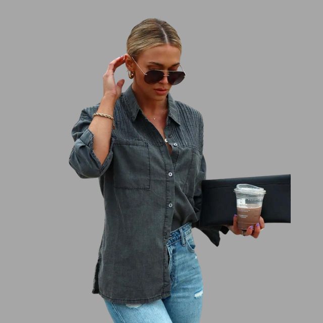 Svart Jeansjacka Dam Oversize med Fickor och Knappstängning – Casual Denimjacka för Avslappnad Stil 3