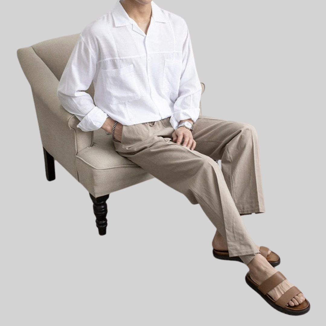 Herr Linnebyxor Casual Lätt Bomull-4