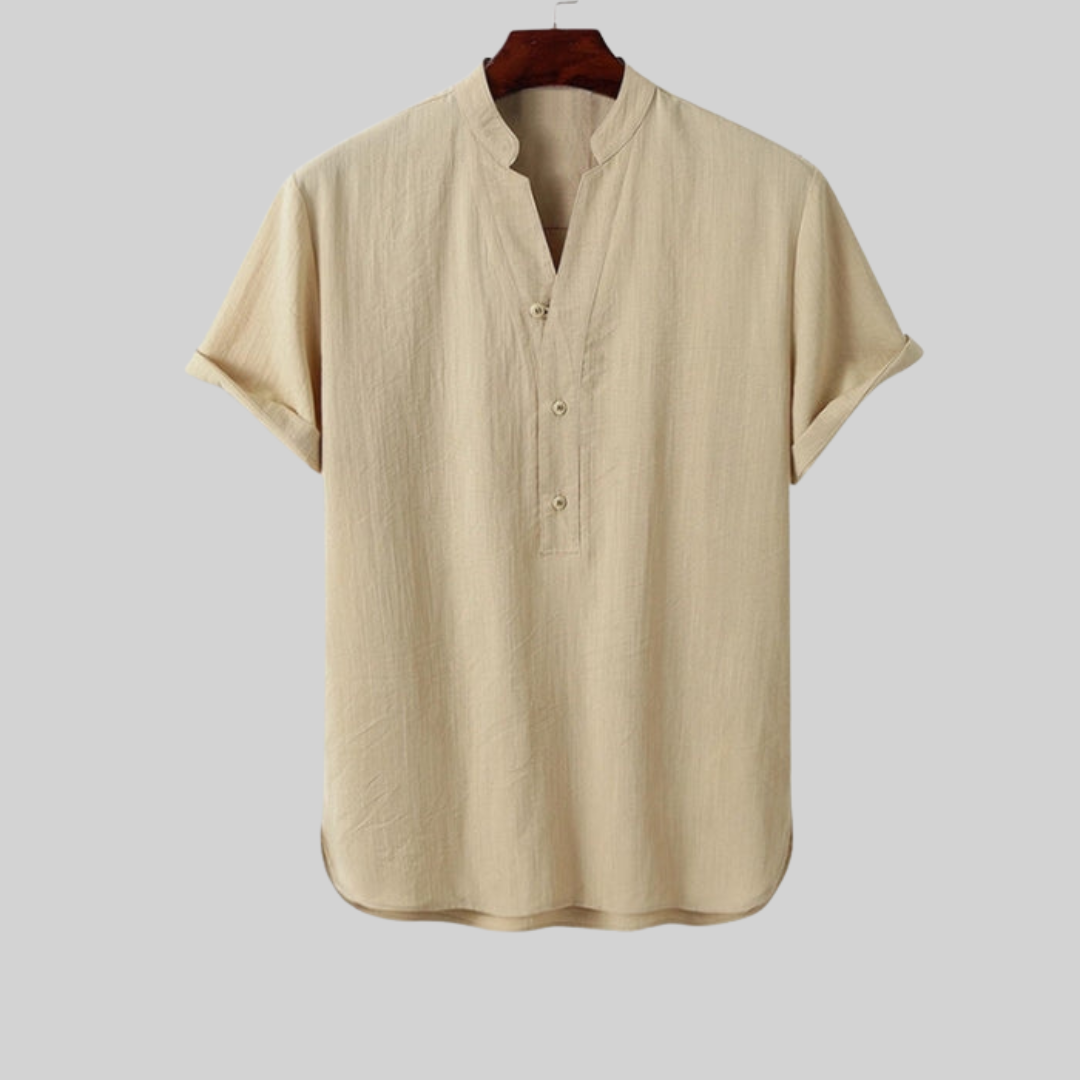 Herrskjorta Kort Ärmar Linne Polyester Viskos-2