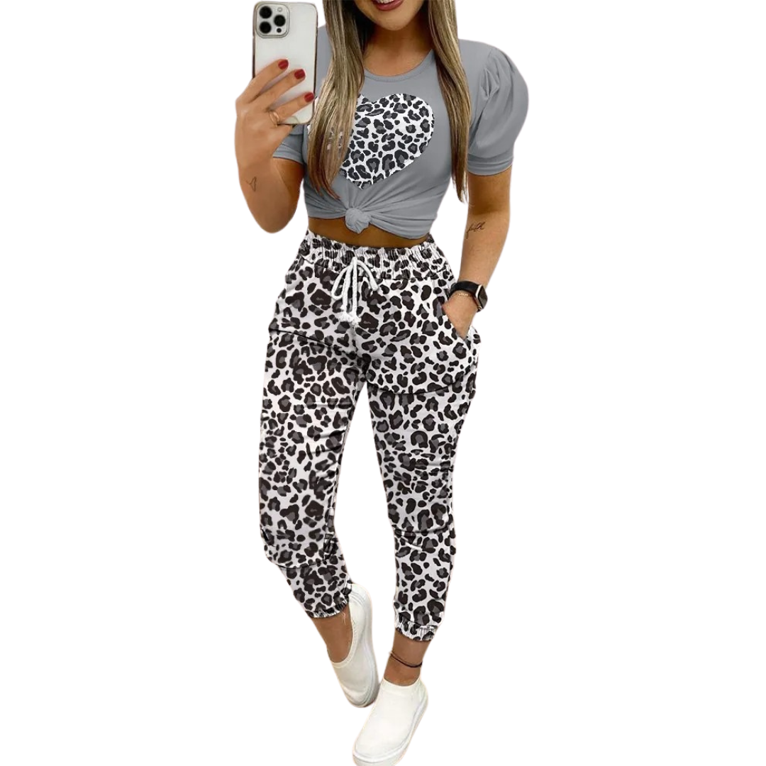 Dam Outfit Set Chic Löst Cirkulär Halsringning Syntetiska Fibrer-2