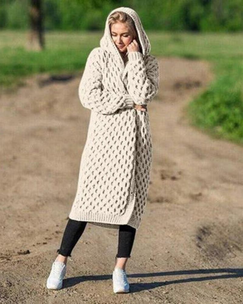 Lång Kofta Dam Stickad 100% Akryl Avslappnad Passform 12