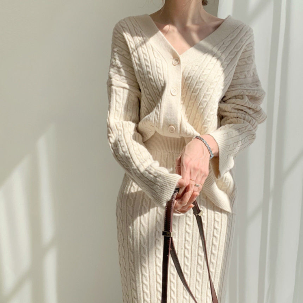 Variant image for Dam Stickad Top och Kjol Set Vintermode 100% Akryl-4