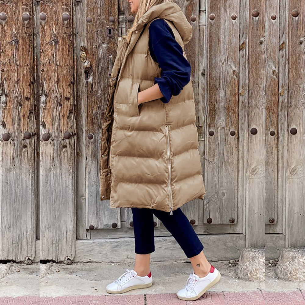 Ärmlose Damenjacke mit Knopfverschluss und Kapuze – Weiches Material, Ideal für Herbst und Winter, Größen S-XL 10