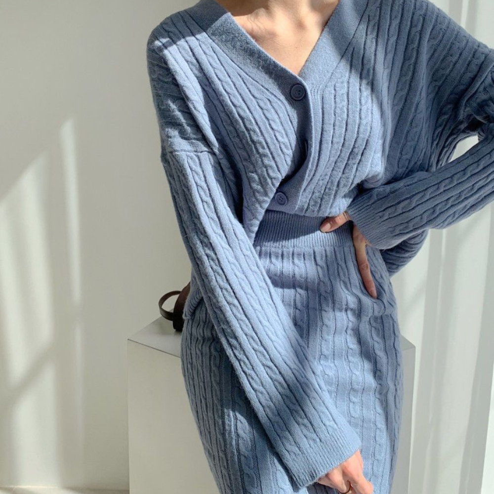 Dam Stickad Top och Kjol Set Vintermode 100% Akryl-6