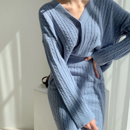 Dam Stickad Top och Kjol Set Vintermode 100% Akryl-6