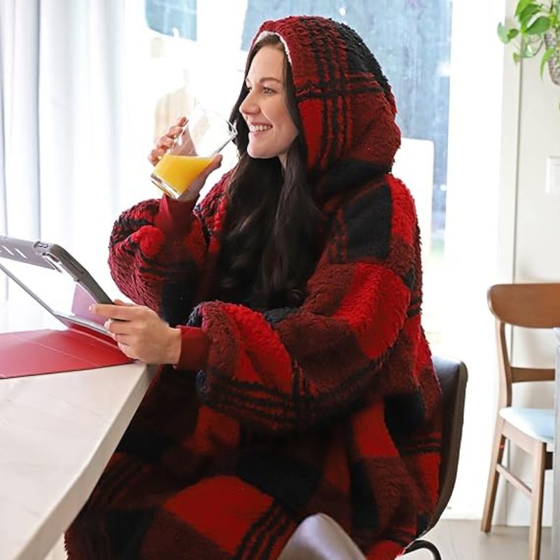 Lång Hoodie Dam Överdimensionerad Fleece Komfortabel Med Huva-5