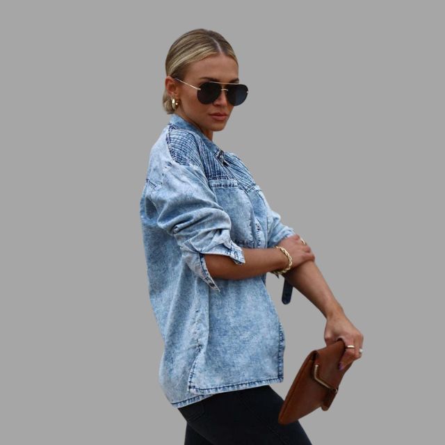 Svart Jeansjacka Dam Oversize med Fickor och Knappstängning – Casual Denimjacka för Avslappnad Stil 4