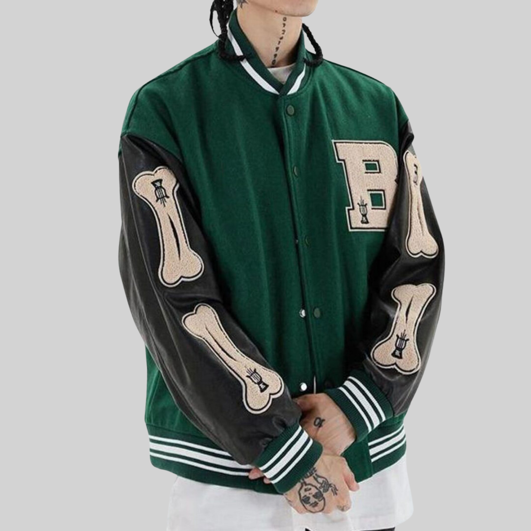 Herrjacka Sportig Patchwork Ull Läder-3