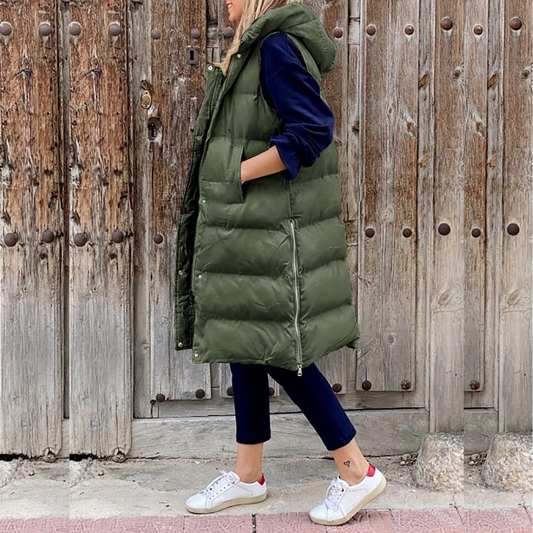 Ärmlose Damenjacke mit Knopfverschluss und Kapuze – Weiches Material, Ideal für Herbst und Winter, Größen S-XL 1