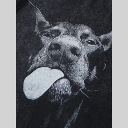 Dam T-shirt Casual Bomull med Hundtryck-2