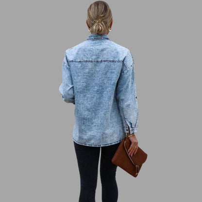 Svart Jeansjacka Dam Oversize med Fickor och Knappstängning – Casual Denimjacka för Avslappnad Stil 2