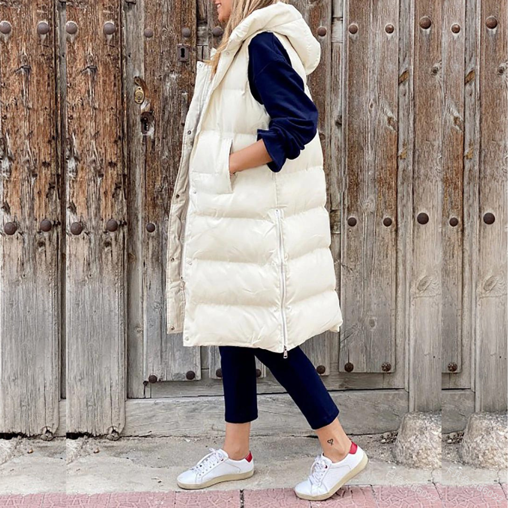 Ärmlose Damenjacke mit Knopfverschluss und Kapuze – Weiches Material, Ideal für Herbst und Winter, Größen S-XL 5