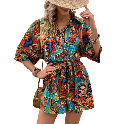 Dam Jumpsuit Kortärmad med Bälte Polyester Elegant-4