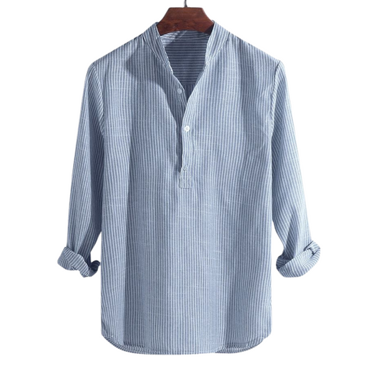 Herrskjorta Långärmad Casual Halv Längdknapp Bomull Polyester-1