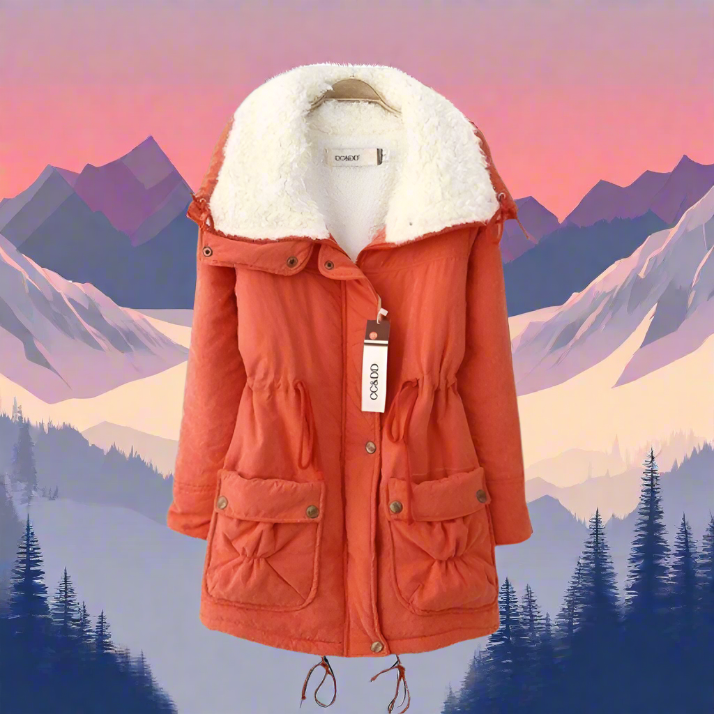 Vinterjacka Dam Lång Huva Varm Bomull-4