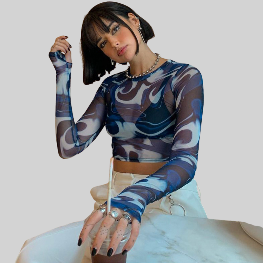 Dam Festtopp Transparent Cirkulär Halsringning Stretchig Polyester 3