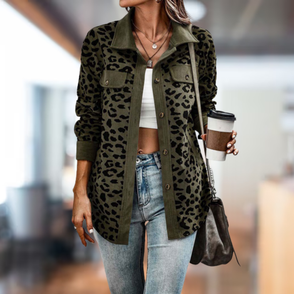 Lång Vinterjacka Dam i Leopardmönster – Isolerande Polyester för Kalla Dagar 6