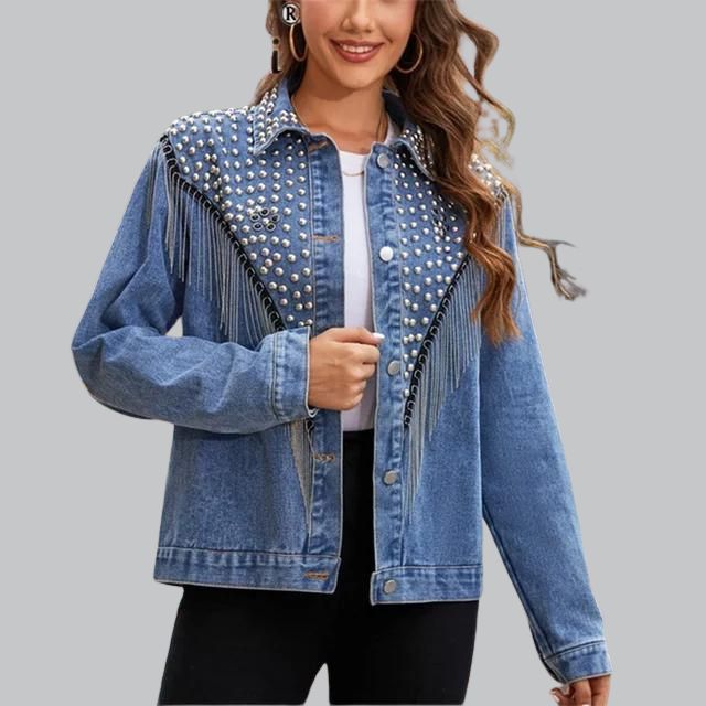 Variant image for Dam Denimjacka med Pärlor och Tofsar i Hållbar Denim-2