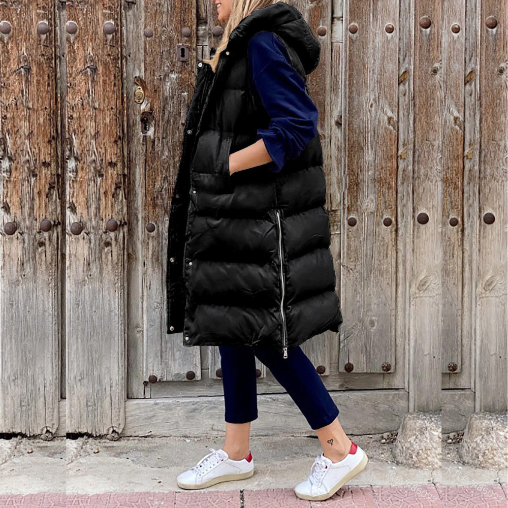 Ärmlose Damenjacke mit Knopfverschluss und Kapuze – Weiches Material, Ideal für Herbst und Winter, Größen S-XL 9