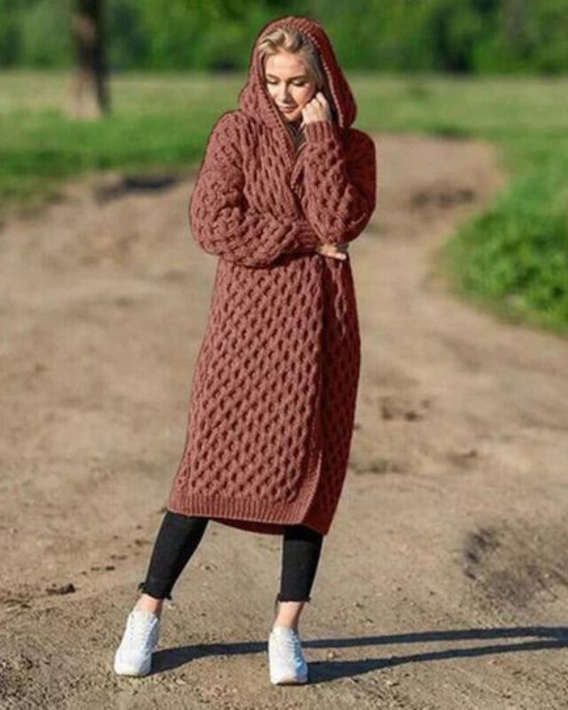 Lång Kofta Dam Stickad 100% Akryl Avslappnad Passform 8