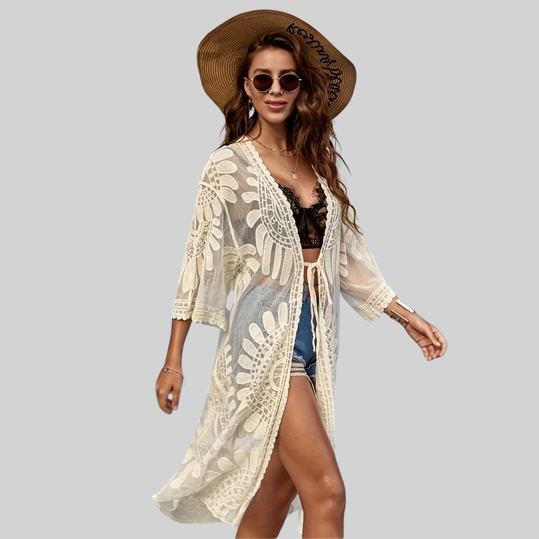 Dam Boho Blus V-hals Broderad Bomull-4