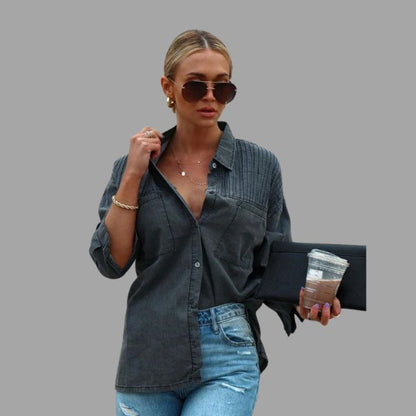 Svart Jeansjacka Dam Oversize med Fickor och Knappstängning – Casual Denimjacka för Avslappnad Stil 5