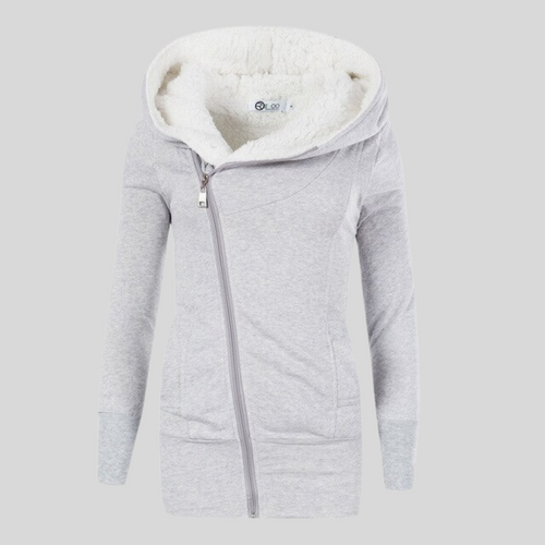 Dam Fleecejacka Medellång Med Huva Mjuk Fleece 1