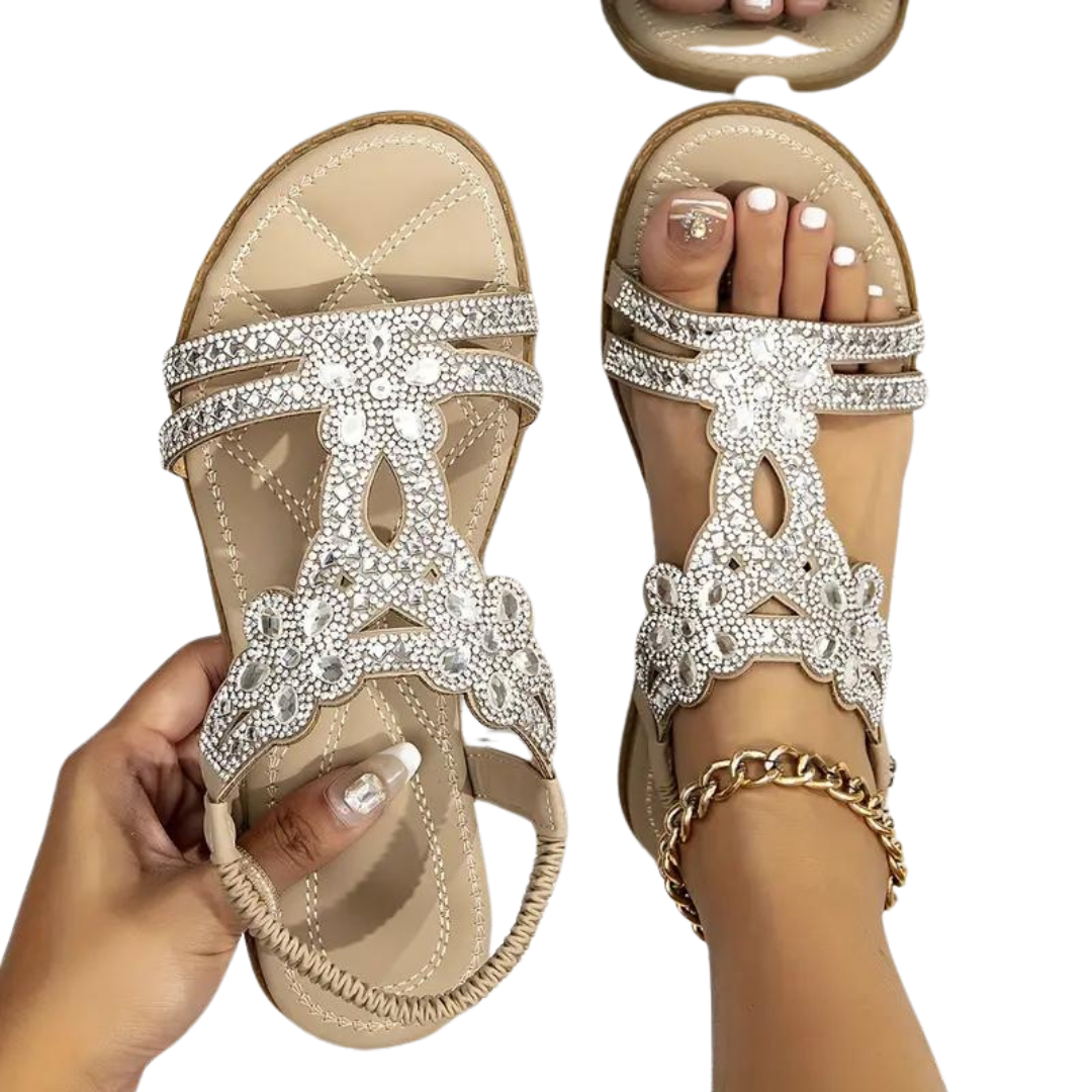 Damsandaler Platta i Syntetiskt Läder med Elastisk Ankelrem - Svart, Bekväm och Chic Design 8