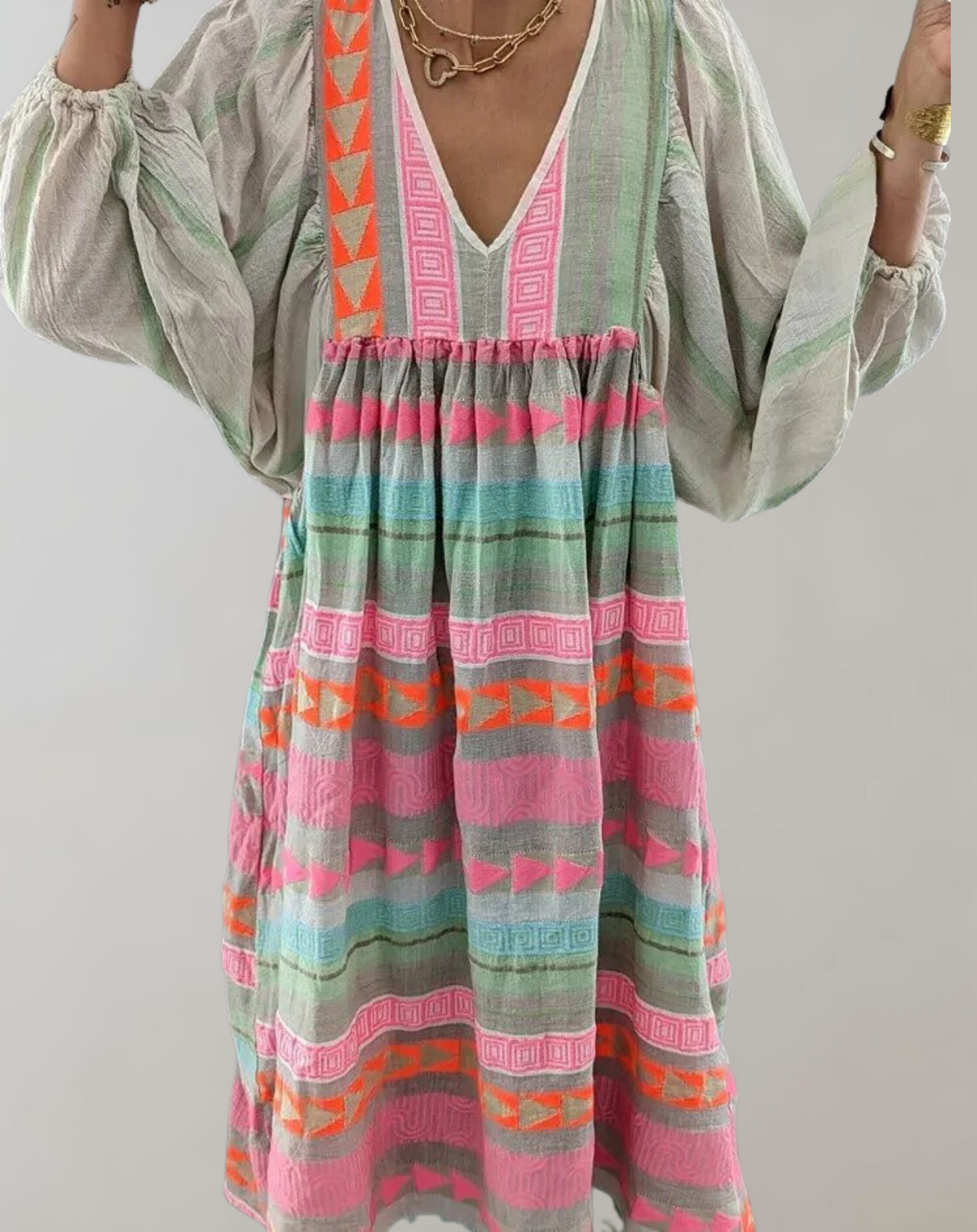 Dam Klänning Geometrisk V-ringning Lätt Material Boho Stil 3