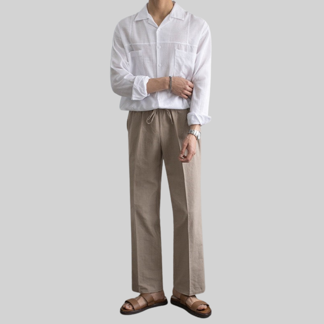 Herr Linnebyxor Casual Lätt Bomull-3