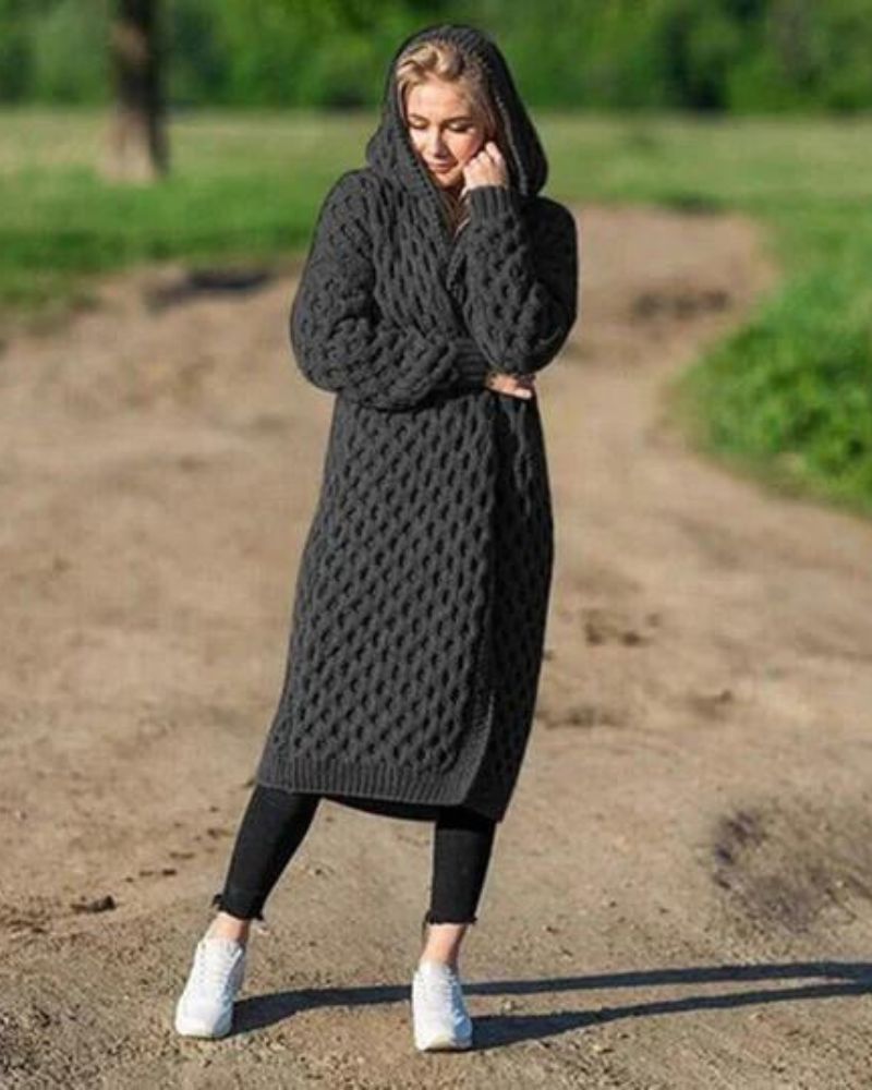 Lång Kofta Dam Stickad 100% Akryl Avslappnad Passform 7