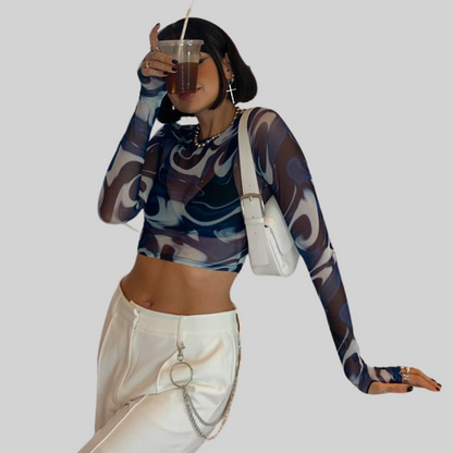 Dam Festtopp Transparent Cirkulär Halsringning Stretchig Polyester 5