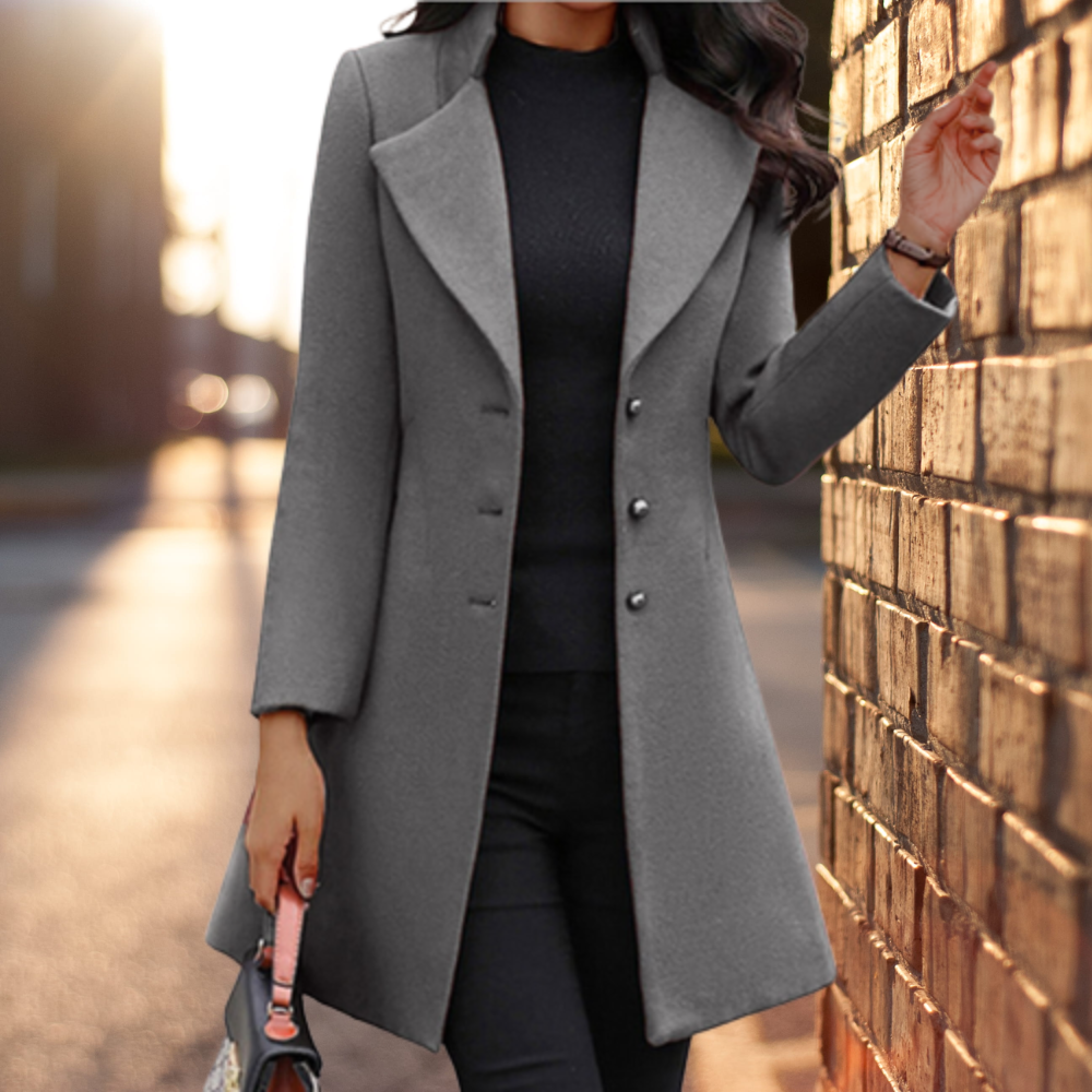 Svart Vinterkappa Dam i Polyester – Elegant Lång Kappa för Kalla Dagar 4