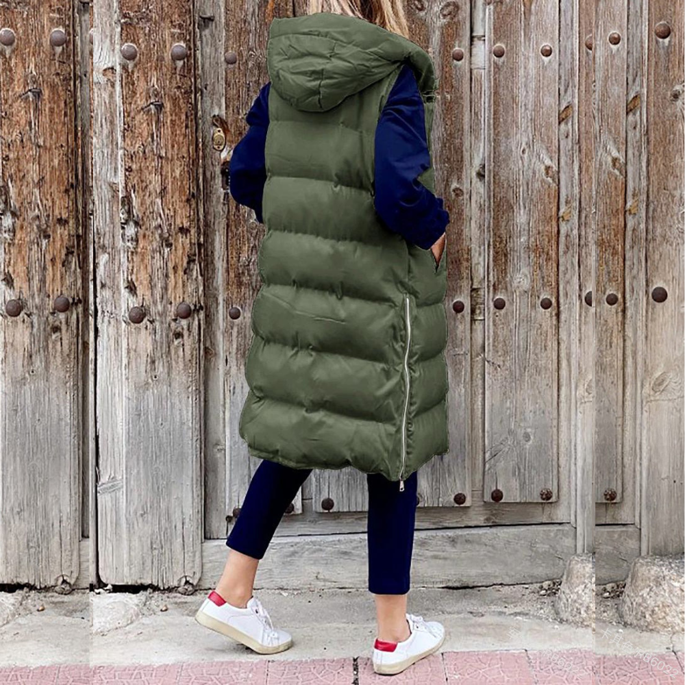 Ärmlose Damenjacke mit Knopfverschluss und Kapuze – Weiches Material, Ideal für Herbst und Winter, Größen S-XL 4
