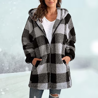 Variant image for Damjacka Rutigt Mönster med Huva i Polyester för Kalla Vinterdagar-9