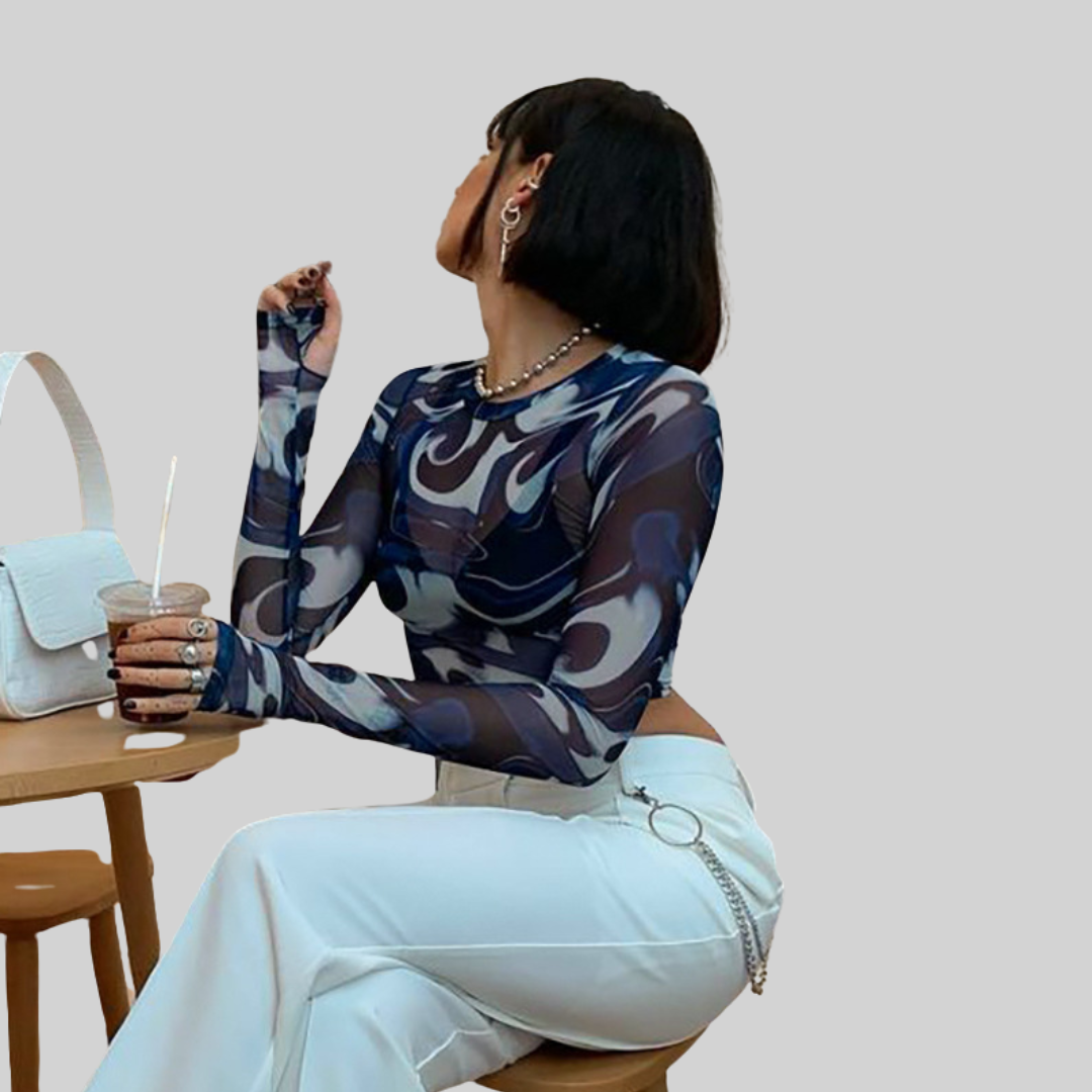 Dam Festtopp Transparent Cirkulär Halsringning Stretchig Polyester 4